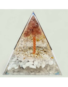 Pyramide Orgonite de protection Howlite  et Arbre Tourmaline rose 5cm (s)