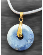 Pendentif Sodalite Donut Rond avec Bélière dorée sur Cordon réglable (s)