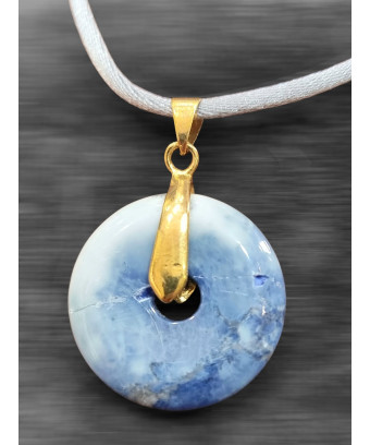 Pendentif Sodalite Donut Rond avec Bélière dorée sur Cordon réglable (s)