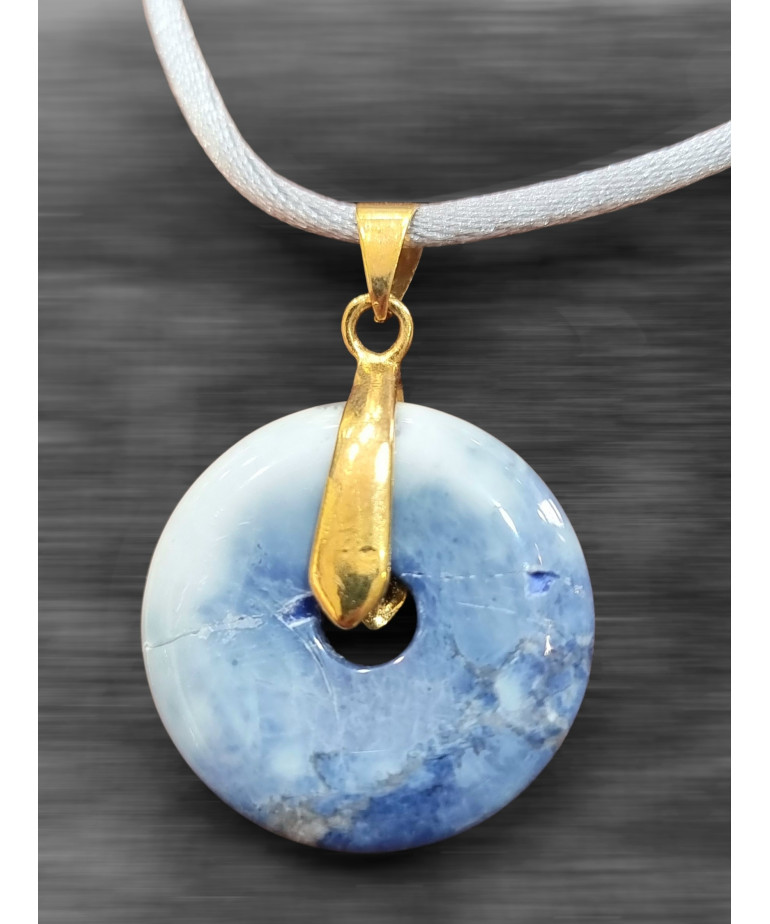 Pendentif Sodalite Donut Rond avec Bélière dorée sur Cordon réglable (s)