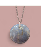 Pendentif Opale bleu-gris rond avec Chaîne (s)