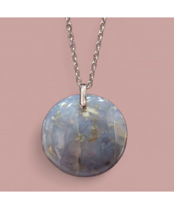 Pendentif Opale bleu-gris rond avec Chaîne (s)