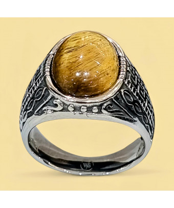 Bague Œil de tigre Acier inox Taille 62 (s)