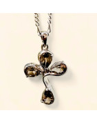 Pendentif Quartz fumé Croix avec chaîne Argent 925 (s)