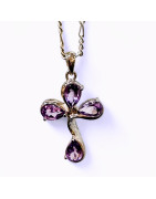 Pendentif Améthyste Croix avec chaîne Argent 925 (s)