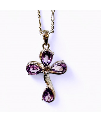 Pendentif Améthyste Croix avec chaîne Argent 925