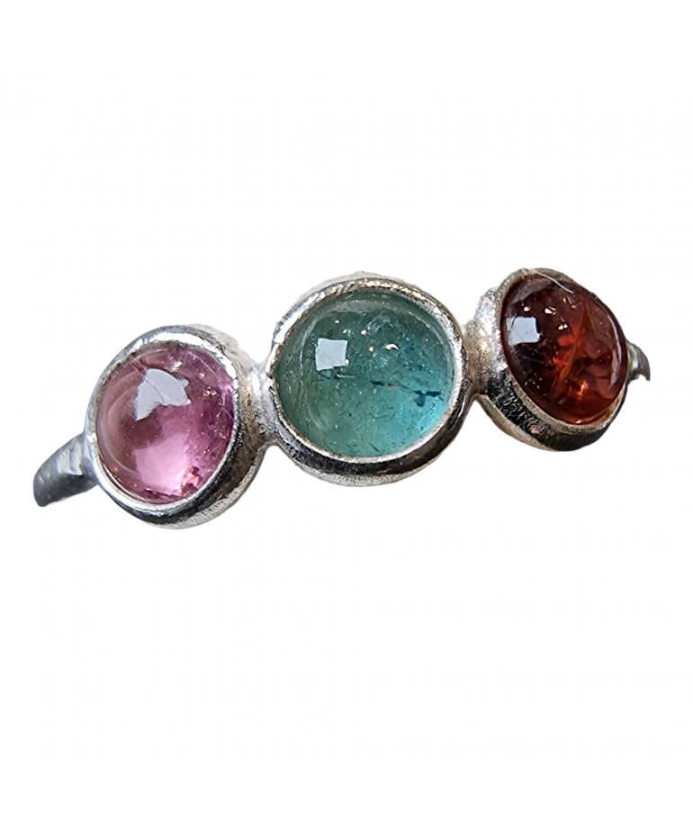 Bague Tourmaline rose et verte argent 925 Taille 56