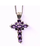 Pendentif Améthyste Croix avec chaîne Argent 925 (s)