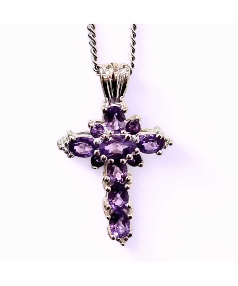 Pendentif Améthyste Croix avec chaîne Argent 925 (s)