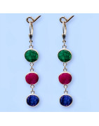 Boucles Emeraude Rubis Saphir Teintés Argent 925 (s)