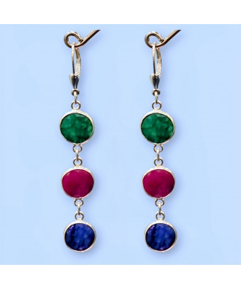 Boucles Emeraude Rubis Saphir Teintés Argent 925