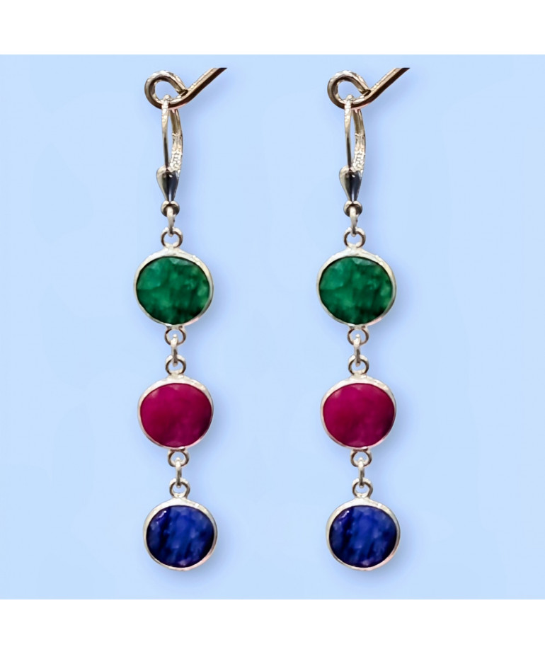 Boucles Emeraude Rubis Saphir Teintés Argent 925