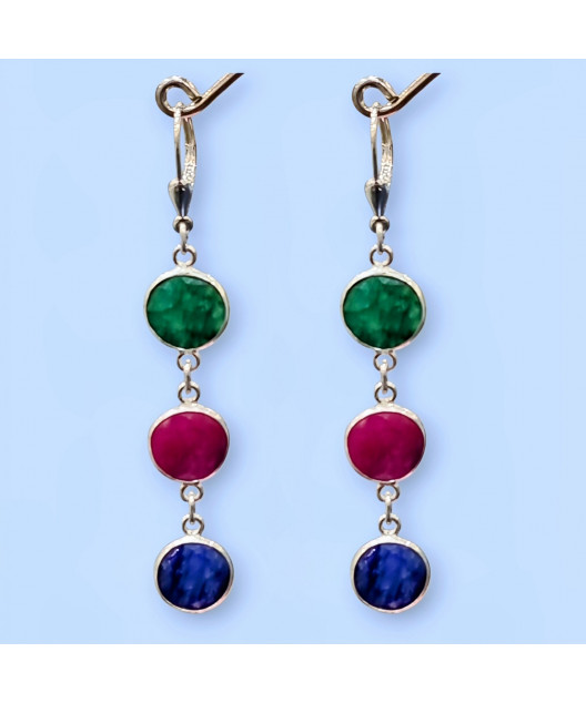Boucles Emeraude Rubis Saphir Teintés Argent 925 (s)