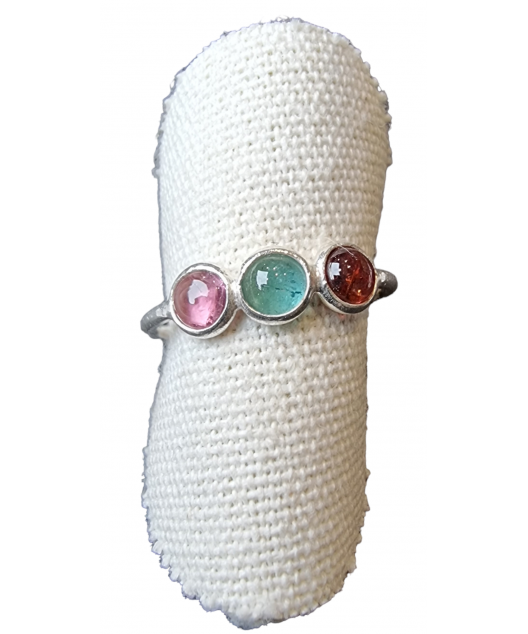 Bague Tourmaline rose et verte argent 925 Taille 56