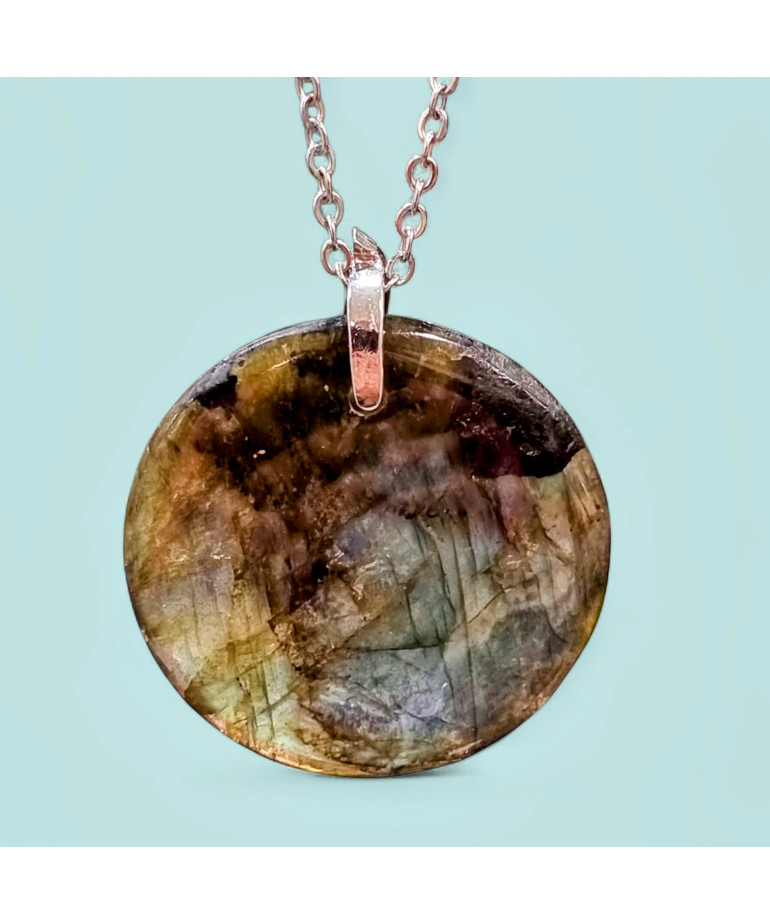 Pendentif Labradorite rond avec chaîne (s)