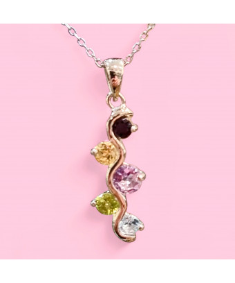 Pendentif Améthyste Citrine Topaze bleue et Grenat Argent 925 avec chaîne