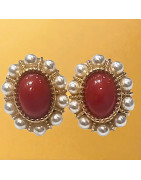 Boucles Corail et Perles Argent 925 Plaqué or Vermeil (s)