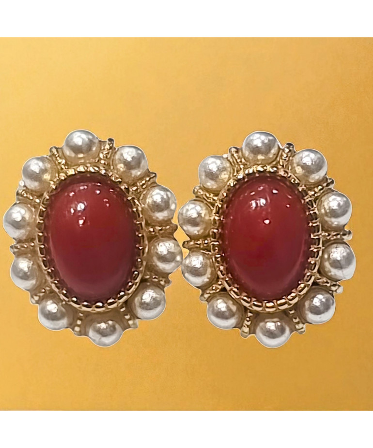 Boucles Corail et Perles Argent 925 Plaqué or Vermeil (s)