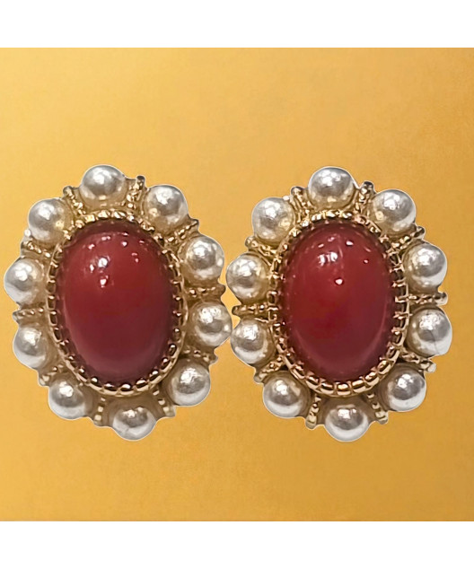 Boucles Corail et Perles Argent 925 Plaqué or Vermeil (s)