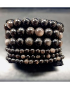 Bracelet Obsidienne Argentée Pierre rondes (s)