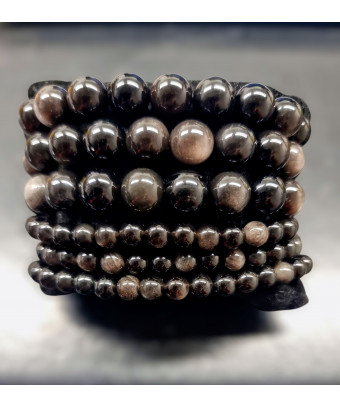 Bracelet Obsidienne Argentée Pierre rondes (s)