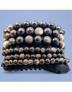 Bracelet Obsidienne Argentée Pierre rondes (s)