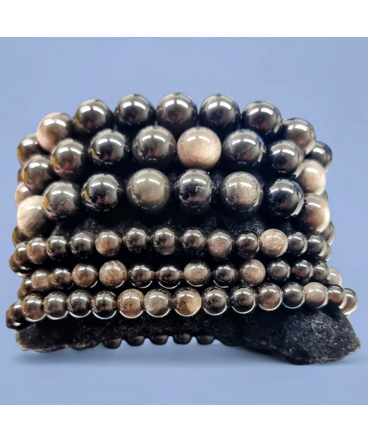 Bracelet Obsidienne Argentée Pierre rondes (s)