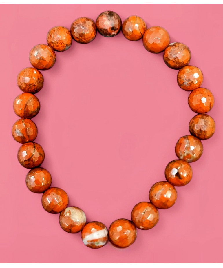 Bracelet Jaspe rouge Pierres rondes Facettés 8mm (s)