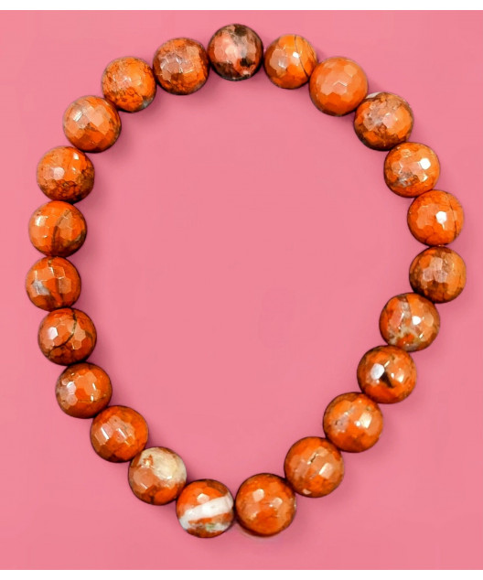 Bracelet Jaspe rouge Pierres rondes Facettés 8mm (s)