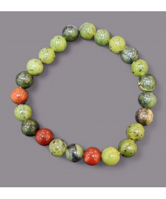 Bracelet Jade et Jaspe rouge Pierres rondes 8mm (s)