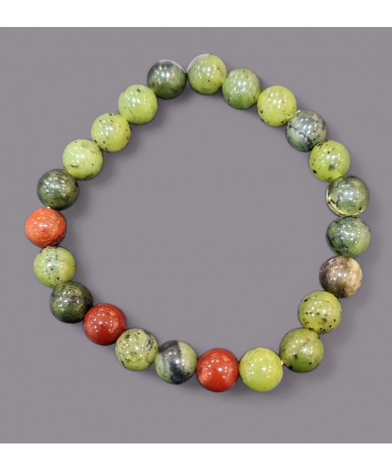 Bracelet Jade et Jaspe rouge Pierres rondes 8mm (s)