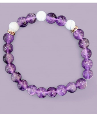 Bracelet Améthyste et Calcédoine Pierres rondes 8mm (s)
