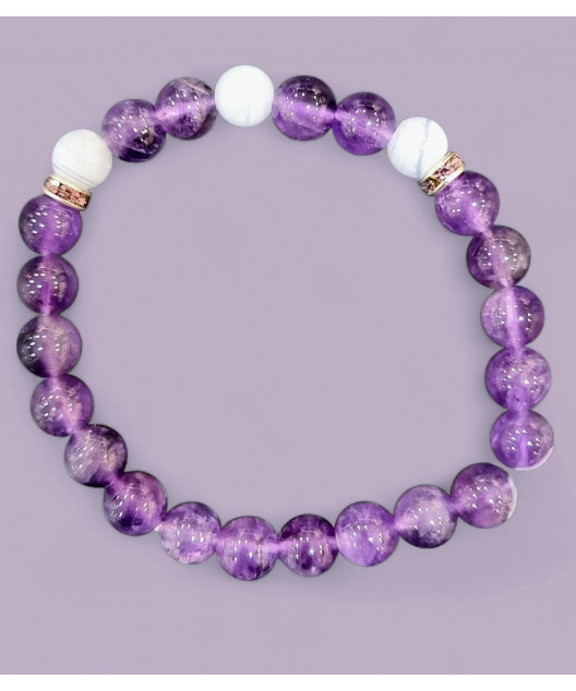 Bracelet Améthyste et Calcédoine Pierres rondes 8mm (s)