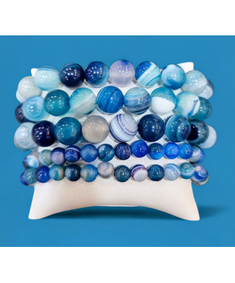 Bracelet Agate bleue naturelle Pierres rondes (s)