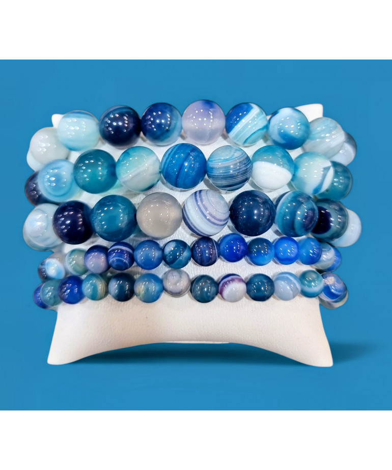Bracelet Agate bleue naturelle Pierres rondes (s)