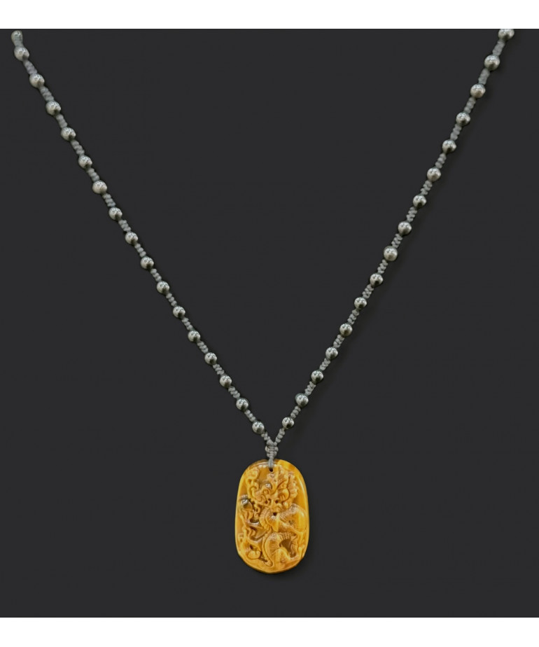 Pendentif Œil de Tigre Dragon sur Collier Obsidienne Œil céleste (s)