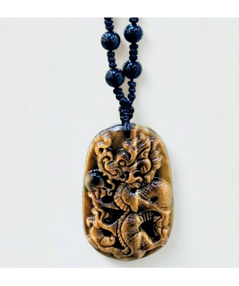 Pendentif Œil de Tigre Dragon sur Collier Obsidienne Œil céleste (s)