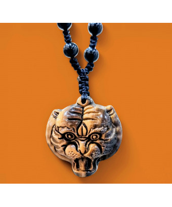 Pendentif Œil de Tigre Tête de Tigre sur collier Obsidienne Œil céleste (s)