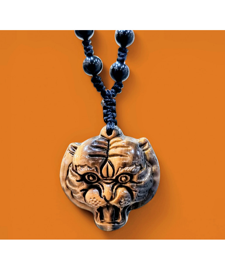 Pendentif Œil de Tigre Tête de Tigre sur collier Obsidienne Œil céleste (s)