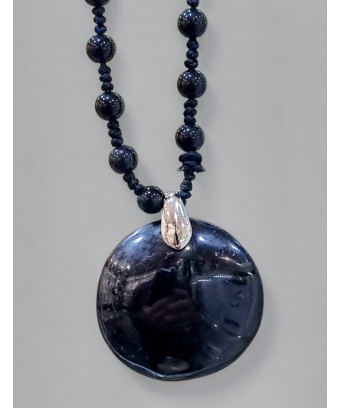 Pendentif Tourmaline noire sur Collier Obsidienne Œil céleste