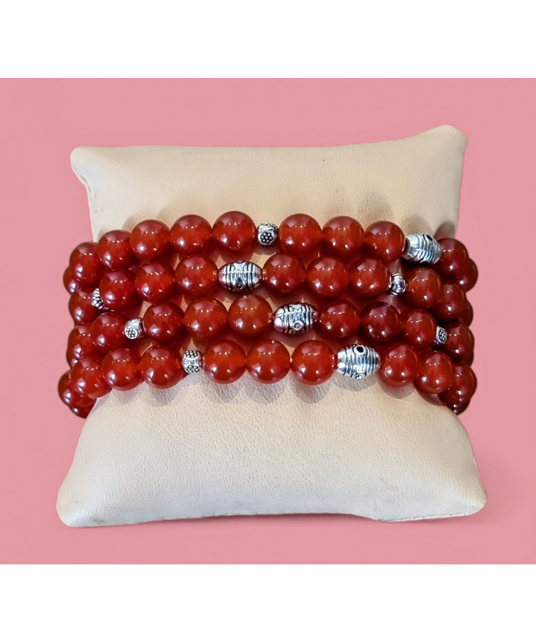 Bracelet Cornaline avec Insert Pierres rondes 8mm