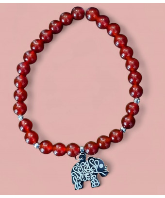 Bracelet Cornaline avec Insert Éléphant Pierres Rondes 6mm (s)