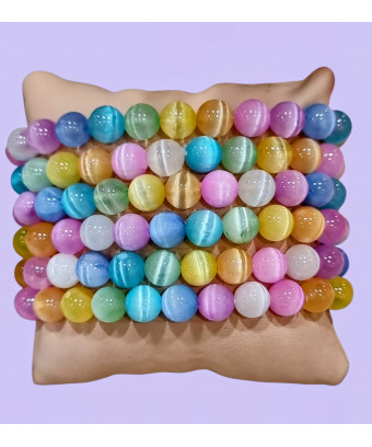 Bracelet Sélénite multicolore Pierres rondes 8mm