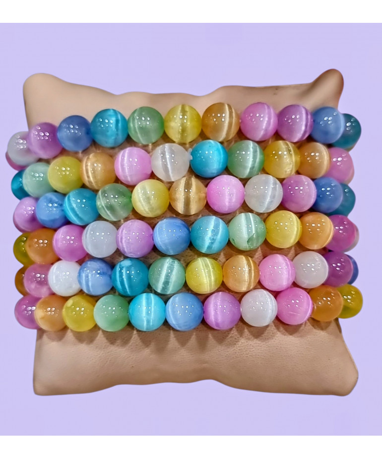 Bracelet Sélénite multicolore Pierres rondes 8mm