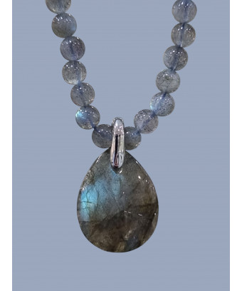Pendentif Labradorite et Collier fermoir Argenté (s)