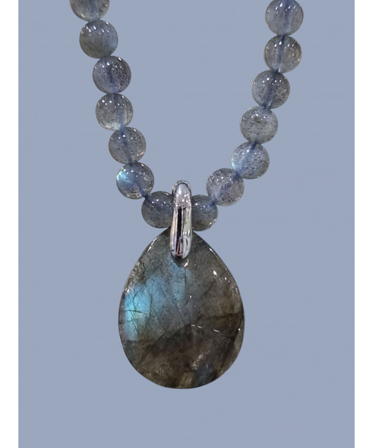 Pendentif Labradorite et Collier fermoir Argenté (s)