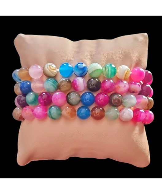 Bracelet Agate multicolore Pierres rondes 8mm (s)