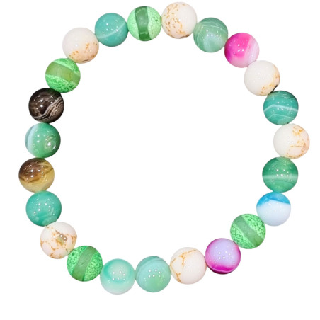 Bracelet Howlite Coquillage et Agate Pierres rondes 8mm