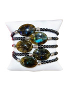 Bracelet Labradorite Cabochon et Hématite Pierres Rondes 4mm