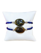 Bracelet Labradorite Cabochon et Lapis-lazuli Pierres Rondes 4mm